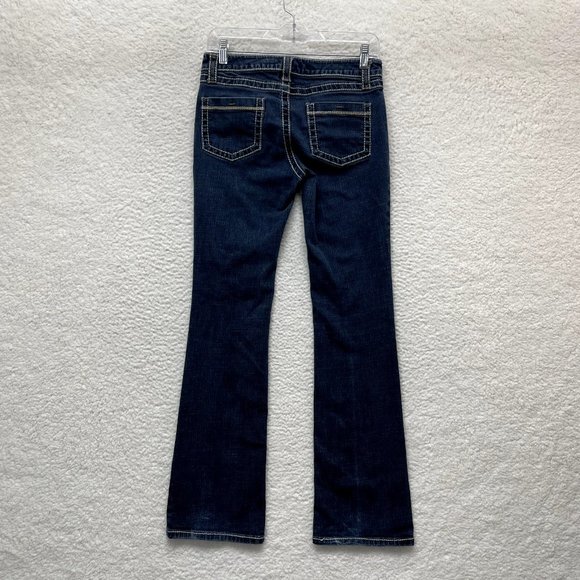 Y2K 2000s Low Rise Bootcut Flare Jeans Womens 6 27 Dark Wash Contrast Stitching - Picture 2 of 9